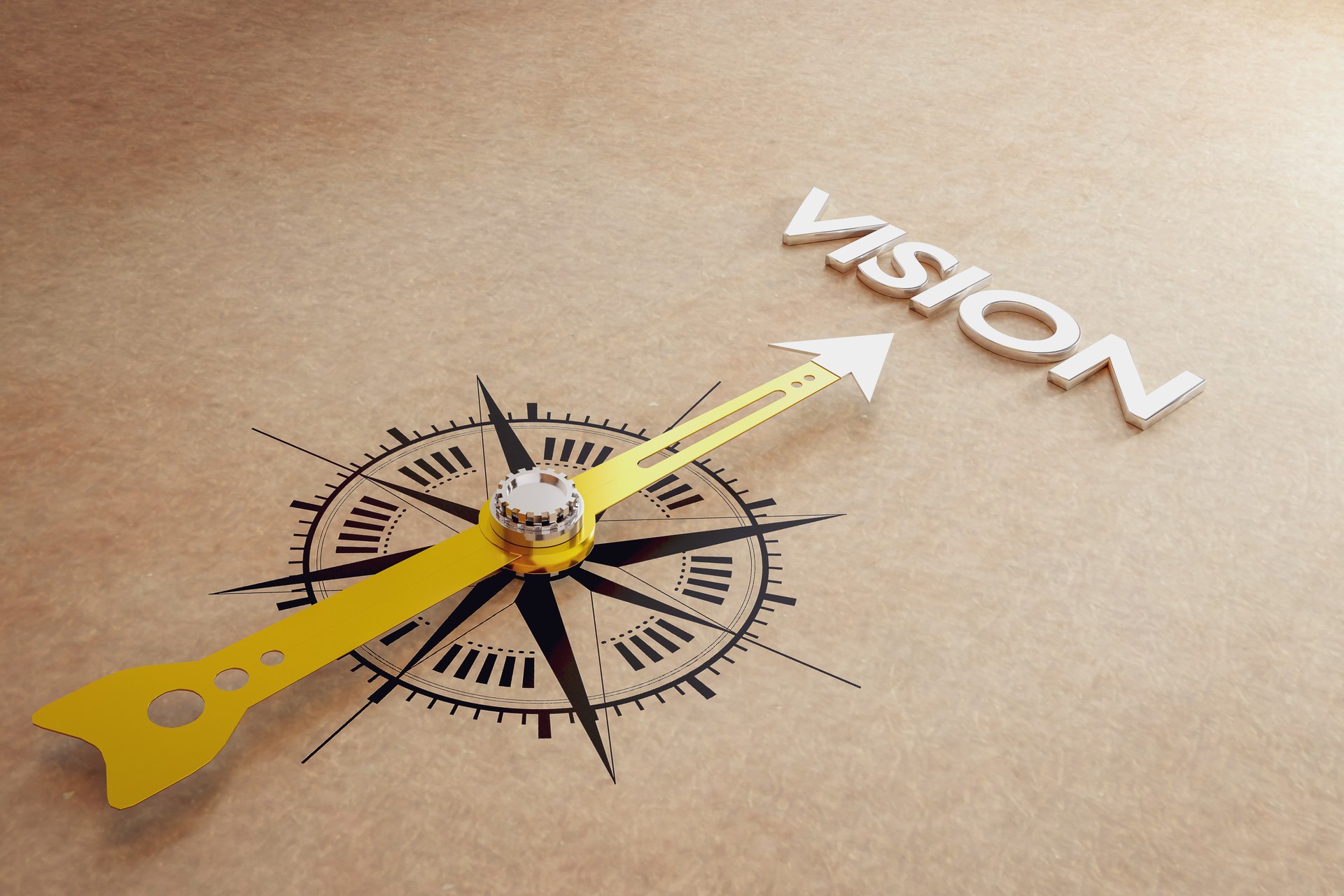 Compass direction pointing to the Vision. concept of  business planning and setting long-term goals of an organization